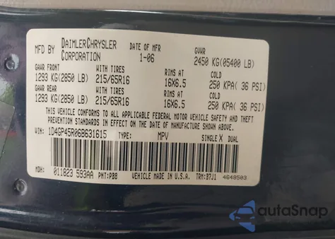 2006 Dodge Caravan Sxt z USA, uszkodzony, nr VIN 1D4GP45R06B631615